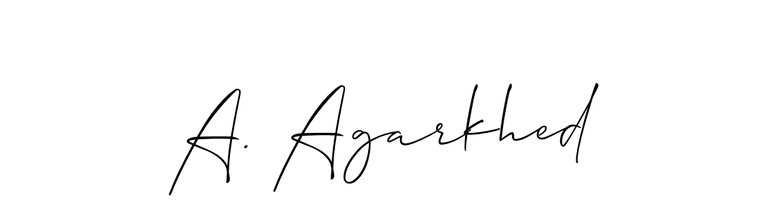 How to make A. Agarkhed name signature. Use Allison_Script style for creating short signs online. This is the latest handwritten sign. A. Agarkhed signature style 2 images and pictures png