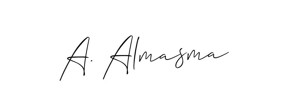 Allison_Script is a professional signature style that is perfect for those who want to add a touch of class to their signature. It is also a great choice for those who want to make their signature more unique. Get A. Almasma name to fancy signature for free. A. Almasma signature style 2 images and pictures png