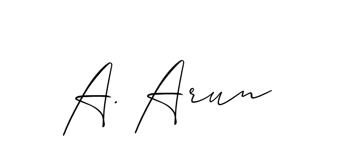 Also we have A. Arun name is the best signature style. Create professional handwritten signature collection using Allison_Script autograph style. A. Arun signature style 2 images and pictures png