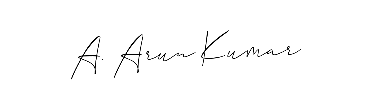 The best way (Allison_Script) to make a short signature is to pick only two or three words in your name. The name A. Arun Kumar include a total of six letters. For converting this name. A. Arun Kumar signature style 2 images and pictures png