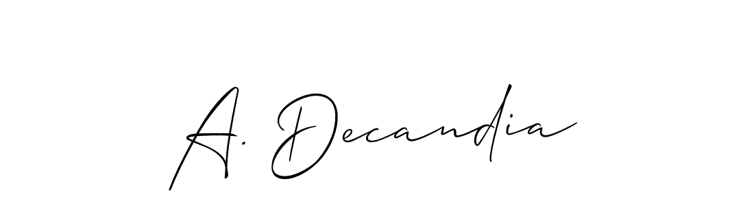 Also You can easily find your signature by using the search form. We will create A. Decandia name handwritten signature images for you free of cost using Allison_Script sign style. A. Decandia signature style 2 images and pictures png