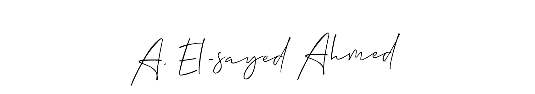 Also You can easily find your signature by using the search form. We will create A. El-sayed Ahmed name handwritten signature images for you free of cost using Allison_Script sign style. A. El-sayed Ahmed signature style 2 images and pictures png