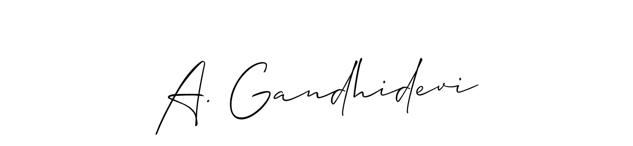 Make a short A. Gandhidevi signature style. Manage your documents anywhere anytime using Allison_Script. Create and add eSignatures, submit forms, share and send files easily. A. Gandhidevi signature style 2 images and pictures png
