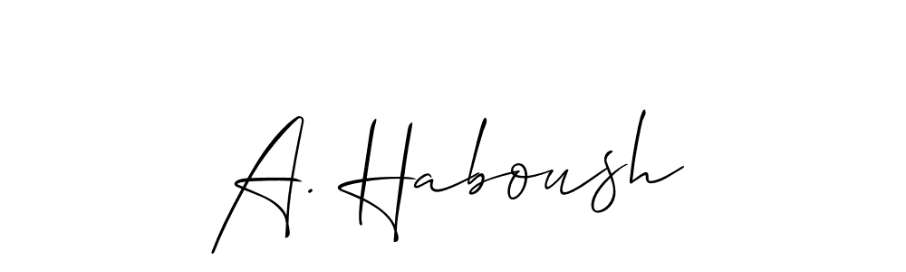 The best way (Allison_Script) to make a short signature is to pick only two or three words in your name. The name A. Haboush include a total of six letters. For converting this name. A. Haboush signature style 2 images and pictures png