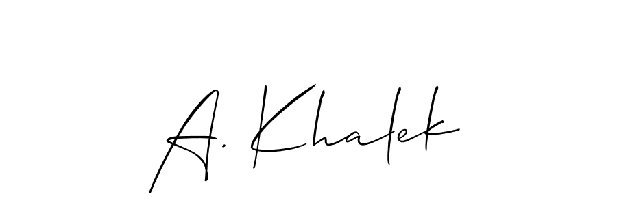 Similarly Allison_Script is the best handwritten signature design. Signature creator online .You can use it as an online autograph creator for name A. Khalek. A. Khalek signature style 2 images and pictures png