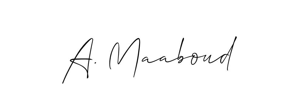 Also You can easily find your signature by using the search form. We will create A. Maaboud name handwritten signature images for you free of cost using Allison_Script sign style. A. Maaboud signature style 2 images and pictures png