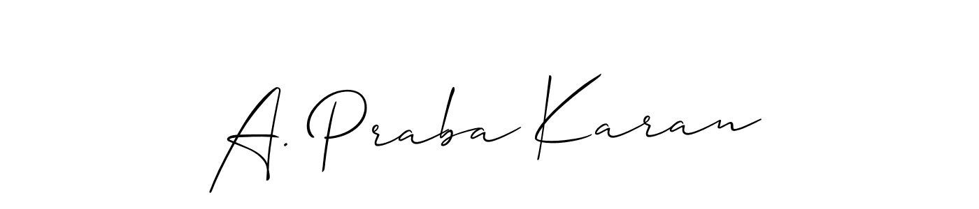 Allison_Script is a professional signature style that is perfect for those who want to add a touch of class to their signature. It is also a great choice for those who want to make their signature more unique. Get A. Praba Karan name to fancy signature for free. A. Praba Karan signature style 2 images and pictures png