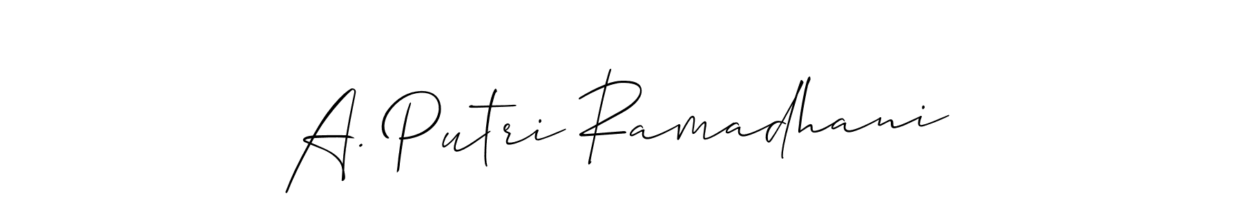 It looks lik you need a new signature style for name A. Putri Ramadhani. Design unique handwritten (Allison_Script) signature with our free signature maker in just a few clicks. A. Putri Ramadhani signature style 2 images and pictures png