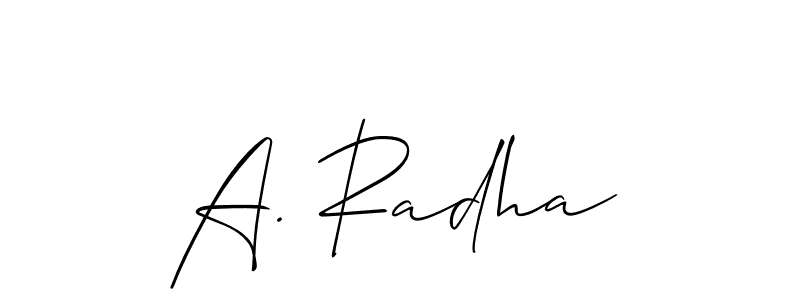 How to make A. Radha name signature. Use Allison_Script style for creating short signs online. This is the latest handwritten sign. A. Radha signature style 2 images and pictures png