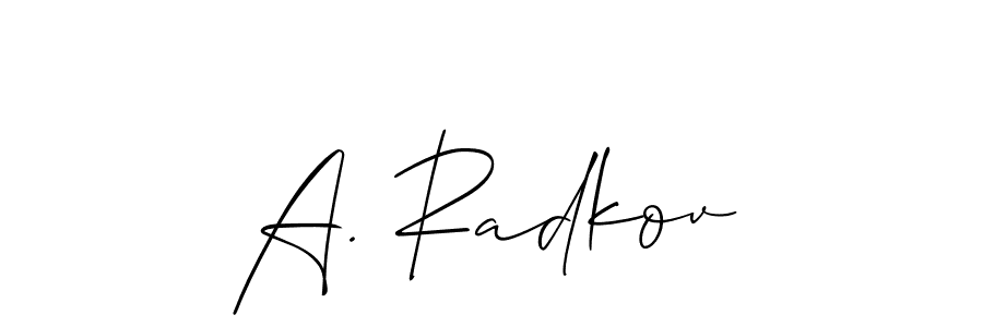 if you are searching for the best signature style for your name A. Radkov. so please give up your signature search. here we have designed multiple signature styles  using Allison_Script. A. Radkov signature style 2 images and pictures png