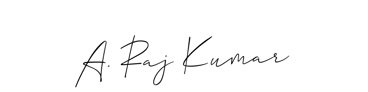 The best way (Allison_Script) to make a short signature is to pick only two or three words in your name. The name A. Raj Kumar include a total of six letters. For converting this name. A. Raj Kumar signature style 2 images and pictures png