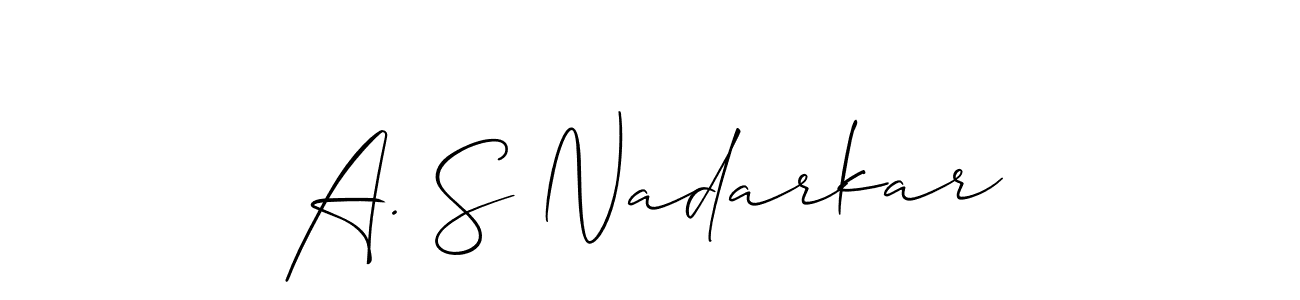 Similarly Allison_Script is the best handwritten signature design. Signature creator online .You can use it as an online autograph creator for name A. S Nadarkar. A. S Nadarkar signature style 2 images and pictures png