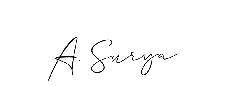 Allison_Script is a professional signature style that is perfect for those who want to add a touch of class to their signature. It is also a great choice for those who want to make their signature more unique. Get A. Surya name to fancy signature for free. A. Surya signature style 2 images and pictures png
