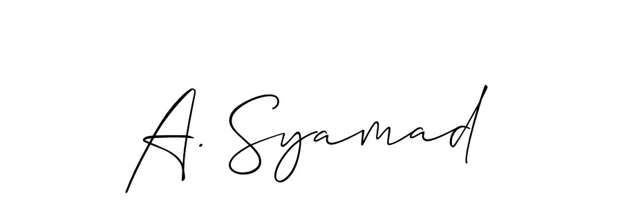 The best way (Allison_Script) to make a short signature is to pick only two or three words in your name. The name A. Syamad include a total of six letters. For converting this name. A. Syamad signature style 2 images and pictures png