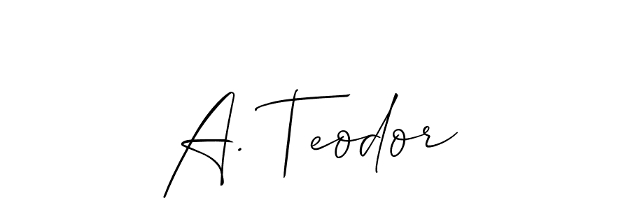 It looks lik you need a new signature style for name A. Teodor. Design unique handwritten (Allison_Script) signature with our free signature maker in just a few clicks. A. Teodor signature style 2 images and pictures png