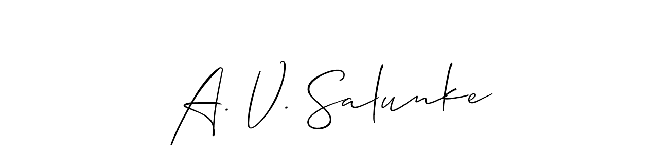 This is the best signature style for the A. V. Salunke name. Also you like these signature font (Allison_Script). Mix name signature. A. V. Salunke signature style 2 images and pictures png
