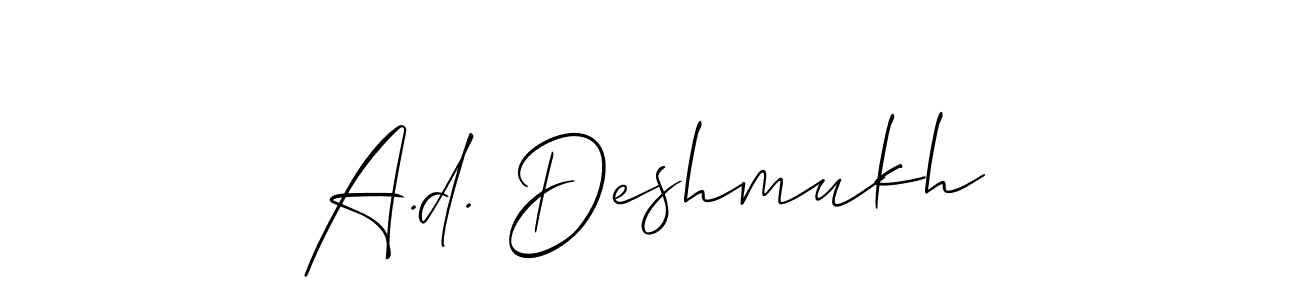 Also You can easily find your signature by using the search form. We will create A.d. Deshmukh name handwritten signature images for you free of cost using Allison_Script sign style. A.d. Deshmukh signature style 2 images and pictures png