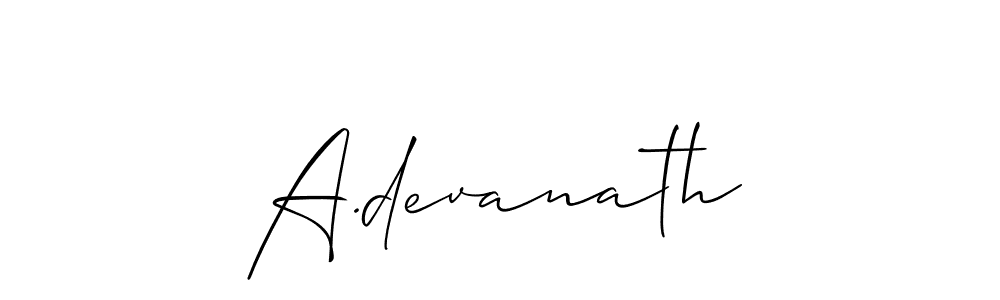 The best way (Allison_Script) to make a short signature is to pick only two or three words in your name. The name A.devanath include a total of six letters. For converting this name. A.devanath signature style 2 images and pictures png