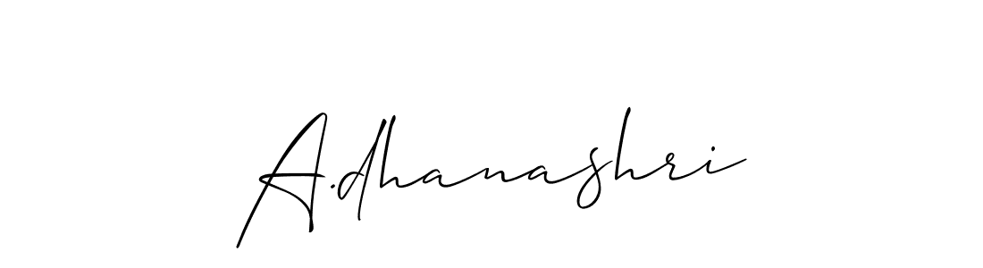 The best way (Allison_Script) to make a short signature is to pick only two or three words in your name. The name A.dhanashri include a total of six letters. For converting this name. A.dhanashri signature style 2 images and pictures png