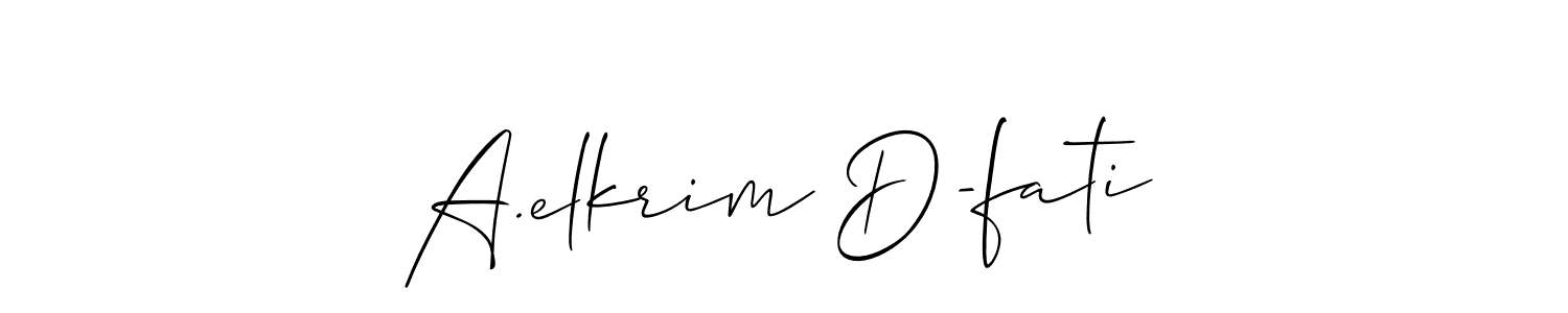 You should practise on your own different ways (Allison_Script) to write your name (A.elkrim D-fati) in signature. don't let someone else do it for you. A.elkrim D-fati signature style 2 images and pictures png