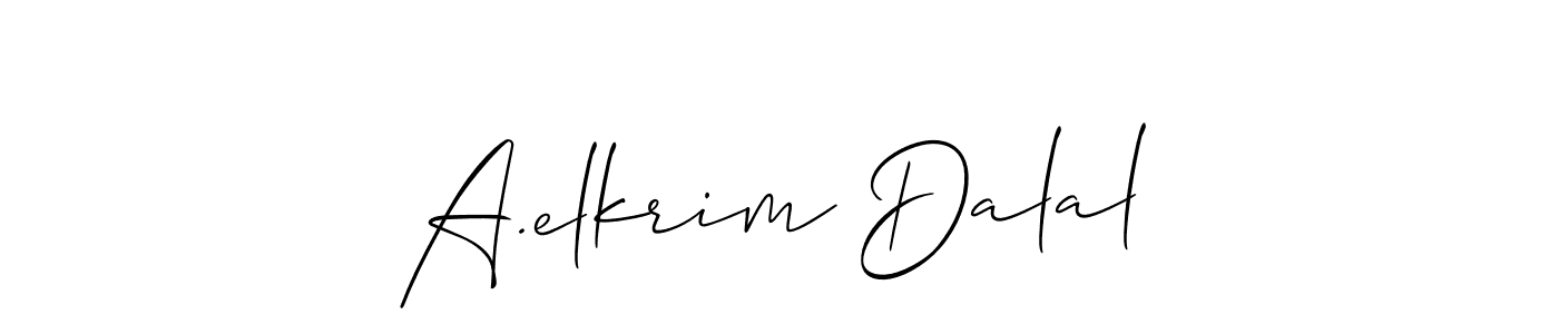 This is the best signature style for the A.elkrim Dalal name. Also you like these signature font (Allison_Script). Mix name signature. A.elkrim Dalal signature style 2 images and pictures png