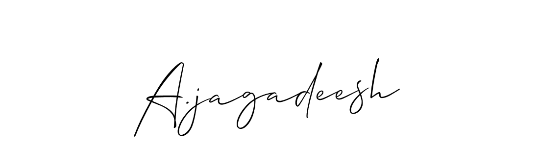 The best way (Allison_Script) to make a short signature is to pick only two or three words in your name. The name A.jagadeesh include a total of six letters. For converting this name. A.jagadeesh signature style 2 images and pictures png