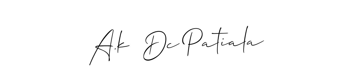 How to make A.k  Dc Patiala name signature. Use Allison_Script style for creating short signs online. This is the latest handwritten sign. A.k  Dc Patiala signature style 2 images and pictures png