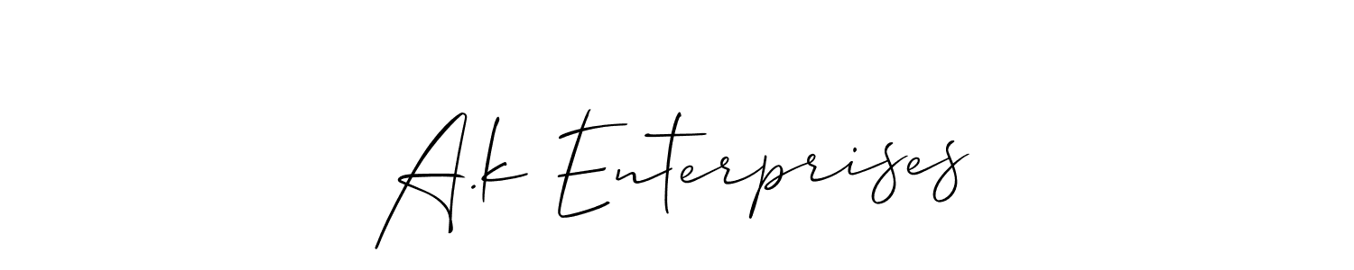 How to Draw A.k Enterprises signature style? Allison_Script is a latest design signature styles for name A.k Enterprises. A.k Enterprises signature style 2 images and pictures png