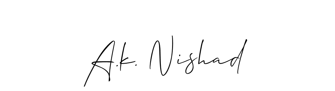 How to make A.k. Nishad name signature. Use Allison_Script style for creating short signs online. This is the latest handwritten sign. A.k. Nishad signature style 2 images and pictures png