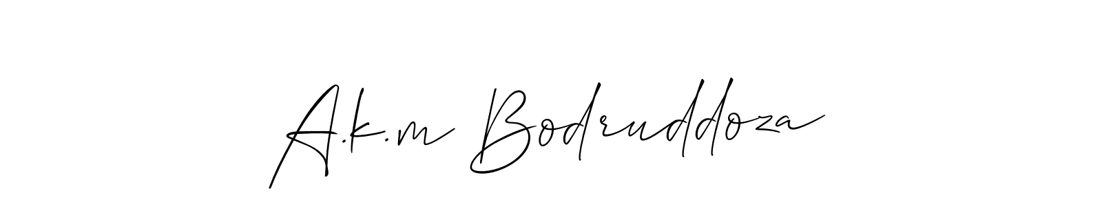 The best way (Allison_Script) to make a short signature is to pick only two or three words in your name. The name A.k.m Bodruddoza include a total of six letters. For converting this name. A.k.m Bodruddoza signature style 2 images and pictures png