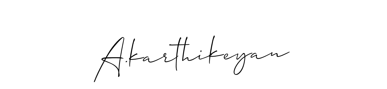 The best way (Allison_Script) to make a short signature is to pick only two or three words in your name. The name A.karthikeyan include a total of six letters. For converting this name. A.karthikeyan signature style 2 images and pictures png