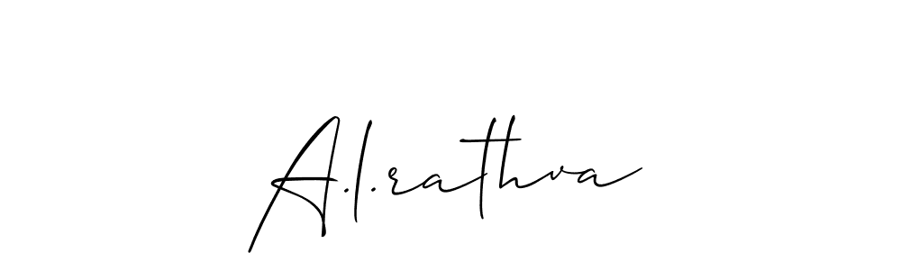 The best way (Allison_Script) to make a short signature is to pick only two or three words in your name. The name A.l.rathva include a total of six letters. For converting this name. A.l.rathva signature style 2 images and pictures png