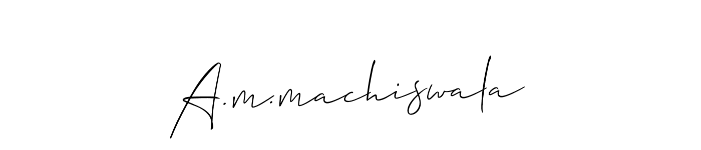 How to make A.m.machiswala name signature. Use Allison_Script style for creating short signs online. This is the latest handwritten sign. A.m.machiswala signature style 2 images and pictures png