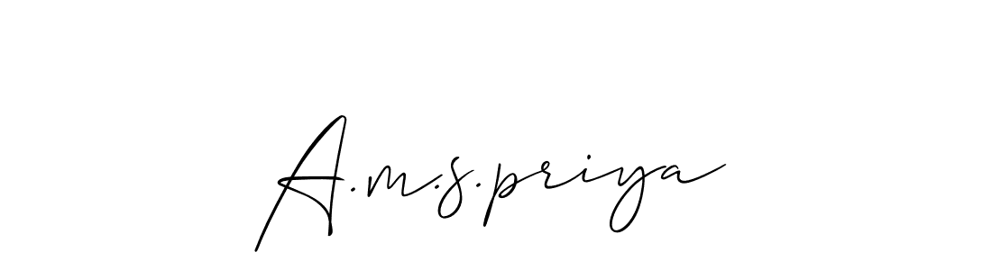 The best way (Allison_Script) to make a short signature is to pick only two or three words in your name. The name A.m.s.priya include a total of six letters. For converting this name. A.m.s.priya signature style 2 images and pictures png