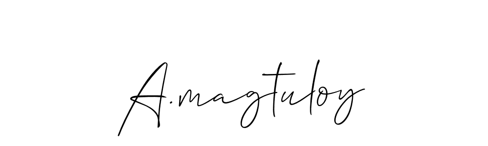 The best way (Allison_Script) to make a short signature is to pick only two or three words in your name. The name A.magtuloy include a total of six letters. For converting this name. A.magtuloy signature style 2 images and pictures png