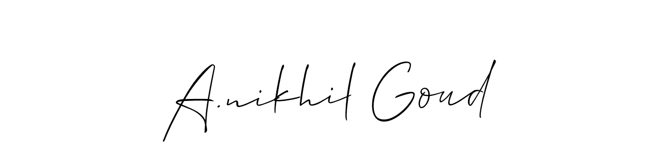 See photos of A.nikhil Goud official signature by Spectra . Check more albums & portfolios. Read reviews & check more about Allison_Script font. A.nikhil Goud signature style 2 images and pictures png