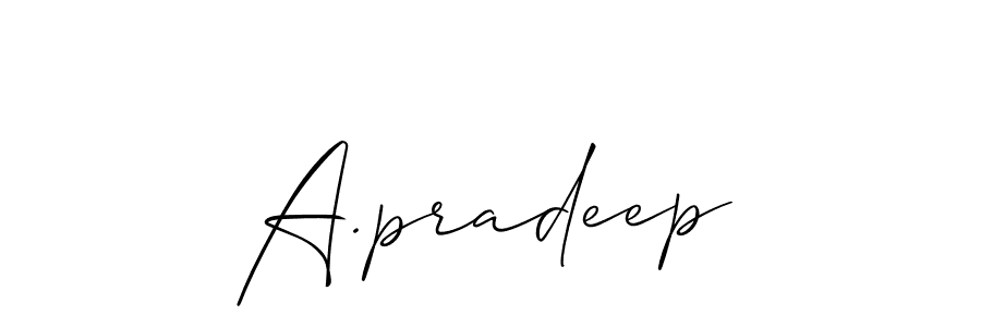 Also You can easily find your signature by using the search form. We will create A.pradeep name handwritten signature images for you free of cost using Allison_Script sign style. A.pradeep signature style 2 images and pictures png