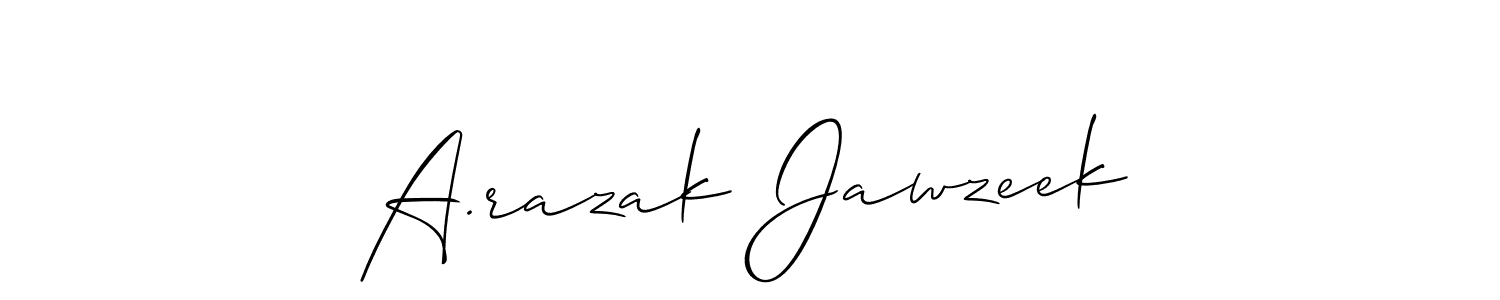 Design your own signature with our free online signature maker. With this signature software, you can create a handwritten (Allison_Script) signature for name A.razak Jawzeek. A.razak Jawzeek signature style 2 images and pictures png