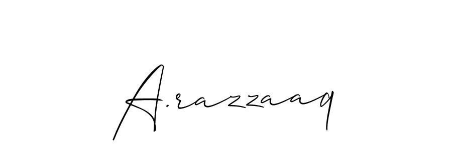 The best way (Allison_Script) to make a short signature is to pick only two or three words in your name. The name A.razzaaq include a total of six letters. For converting this name. A.razzaaq signature style 2 images and pictures png