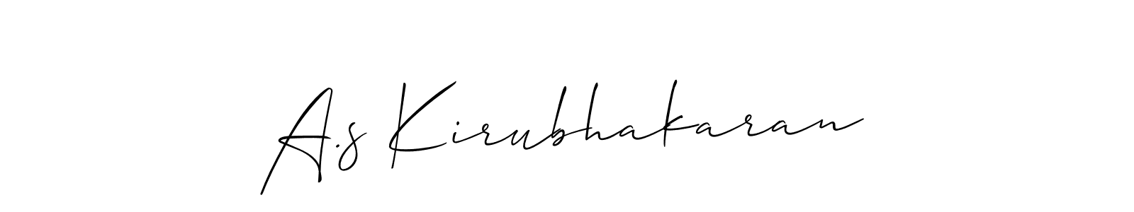 How to make A.s Kirubhakaran name signature. Use Allison_Script style for creating short signs online. This is the latest handwritten sign. A.s Kirubhakaran signature style 2 images and pictures png