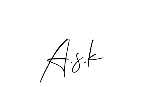 The best way (Allison_Script) to make a short signature is to pick only two or three words in your name. The name A.s.k include a total of six letters. For converting this name. A.s.k signature style 2 images and pictures png