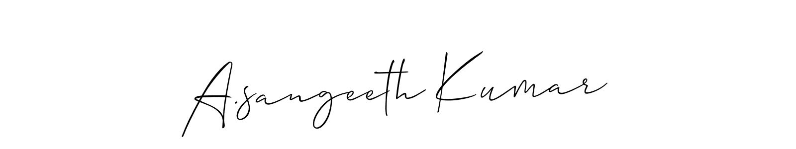 if you are searching for the best signature style for your name A.sangeeth Kumar. so please give up your signature search. here we have designed multiple signature styles  using Allison_Script. A.sangeeth Kumar signature style 2 images and pictures png