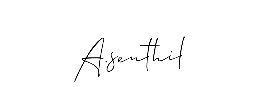 The best way (Allison_Script) to make a short signature is to pick only two or three words in your name. The name A.senthil include a total of six letters. For converting this name. A.senthil signature style 2 images and pictures png