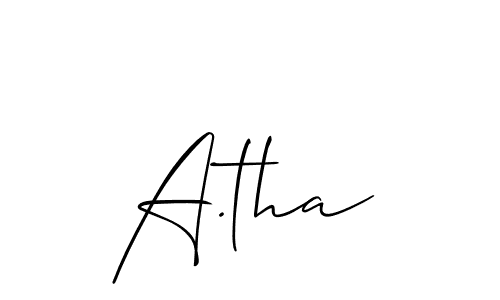 The best way (Allison_Script) to make a short signature is to pick only two or three words in your name. The name A.tha include a total of six letters. For converting this name. A.tha signature style 2 images and pictures png