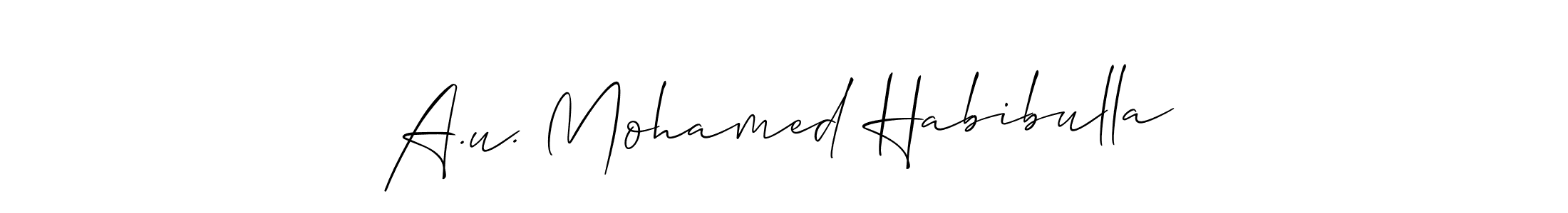 Also You can easily find your signature by using the search form. We will create A.u. Mohamed Habibulla name handwritten signature images for you free of cost using Allison_Script sign style. A.u. Mohamed Habibulla signature style 2 images and pictures png