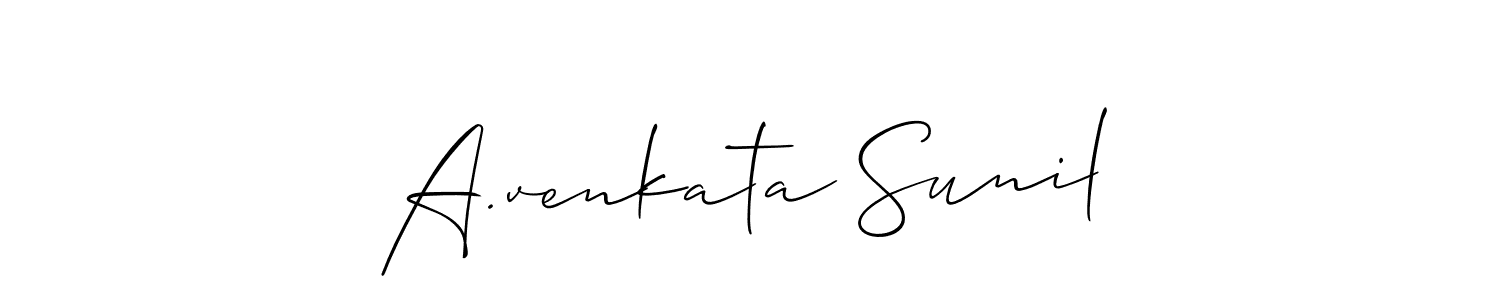 This is the best signature style for the A.venkata Sunil name. Also you like these signature font (Allison_Script). Mix name signature. A.venkata Sunil signature style 2 images and pictures png