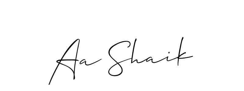 The best way (Allison_Script) to make a short signature is to pick only two or three words in your name. The name Aa Shaik include a total of six letters. For converting this name. Aa Shaik signature style 2 images and pictures png