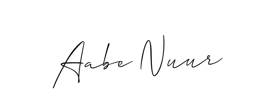 The best way (Allison_Script) to make a short signature is to pick only two or three words in your name. The name Aabe Nuur include a total of six letters. For converting this name. Aabe Nuur signature style 2 images and pictures png