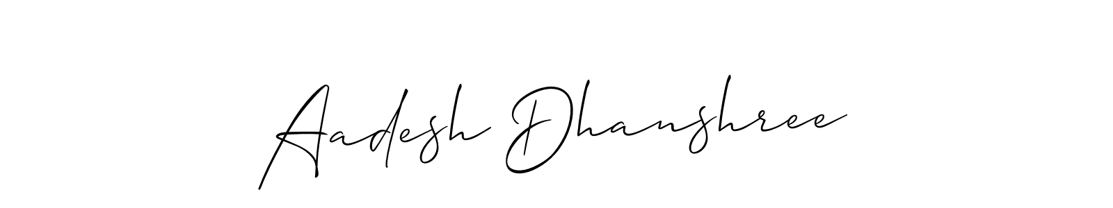 Also You can easily find your signature by using the search form. We will create Aadesh Dhanshree name handwritten signature images for you free of cost using Allison_Script sign style. Aadesh Dhanshree signature style 2 images and pictures png
