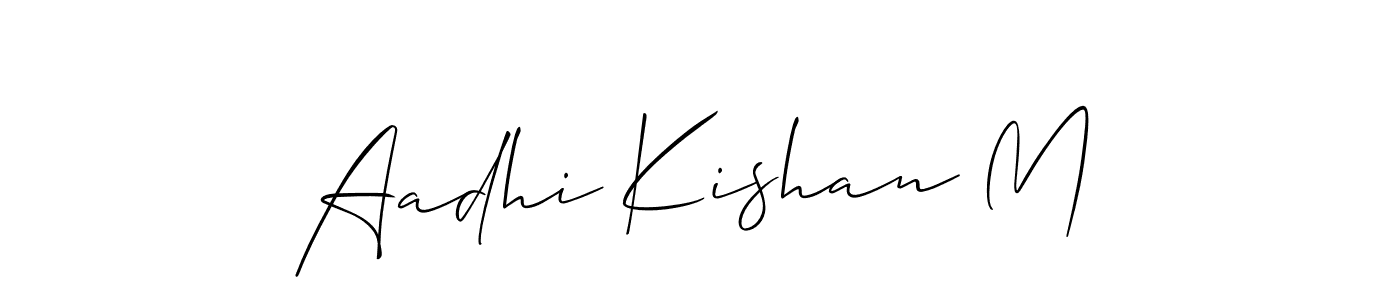Use a signature maker to create a handwritten signature online. With this signature software, you can design (Allison_Script) your own signature for name Aadhi Kishan M. Aadhi Kishan M signature style 2 images and pictures png